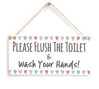 Please Flush The Toilet & Wash Your Hands - Cute Handmade Bathroom/W.C/Toilet Sign Coloured Hearts Border
