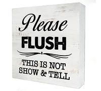 Please Flush This is Not Show & Tell Wood Box Sign Decor Rustic Bathroom Quote Wooden Box Sign Block Plaque for Wall Tabletop Desk Home Bathroom Decoration,Housewarming Gift 5x5 Inch