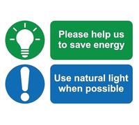 Please help us to save energy use natural light when possible energy sign - Self adhesive sticker (200mm x 150mm)