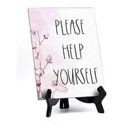 Please Help Yourself Table Sign with Easel, Floral Vine Design (6 x 8")