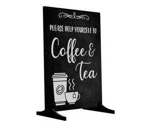Please Help Yourself To Coffee & Tea Sign/Notice - Freestanding sign for Guests, Customers, Clients Coffee Mornings, Meetings, Conferences where refreshments are served. A4 Size with Wood Stand.