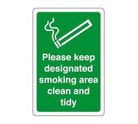 Please keep designated smoking area clean and tidy - safety sign, workplace safety, 1.2mm Rigid plastic for indoor/outdoor usage (600mm x 400mm) Viewing Distance within 20m.