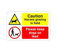 Please keep dogs on lead horse sign - 1.2mm Rigid plastic for indoor/outdoor usage (300mm x 200mm) Viewing Distance within 7m.