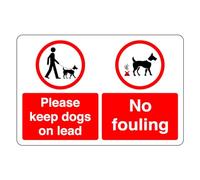 Please keep dogs on lead no fouling safety sign - High tack self-adhesive sticker (200mm x 150mm) Viewing Distance within 5m.