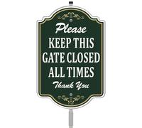 Please Keep Gate Closed At All Times Sign Door 12" x 8" With 35" Long Metal Stake With Stand Aluminum Outdoor Use Yard Business Fence