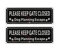 Please Keep Gate Closed Sign, 25×9 CM Shut the Gate Sign Dog, Gate Signs for outside with Brushed Aluminum Close, UV Protected Weather Resistant with Adhesive Backing for Gates Fencing Outdoor Use