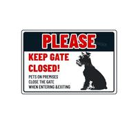 Please Keep Gate Closed Sign Schnauzer Dog Pets On Premises Aluminum Metal Tin Signs Door Sign Warning Sign For Gate Yard Home Kitchen Wall Decor 8x12 Inch