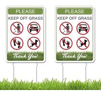 Please Keep Off Grass Thank You Sign 12 x 8.5 inch Corrugated Plastic Double Sided 2PC Curb your Dog off Grass Outdoor Garden Signs with Metal Stakes, Waterproof, for House Lawn, Easy To Mount