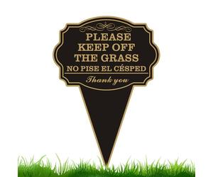 Please Keep Off the Grass Double-Sided Yard Sign with Stake, 10"x14" Aluminum Lawn Warning Sign, English & Spanish “No Pise el Césped”, Outdoor Use