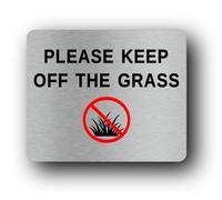 Please Keep Off the Grass Sign - 11.5x9.5cm Brushed Aluminium