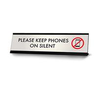 Please Keep Phones on Silent, Silver Desk Sign (2 x 8")