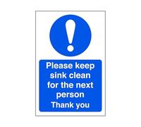 Please keep sink clean for the next person thank you - Food Preparation/Safety - 1.2mm Rigid plastic for indoor/outdoor usage (150mm x 100mm) Viewing Distance within 3m.