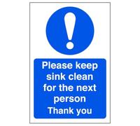 Please keep sink clean for the next person thank you - Food Preparation/Safety - High tack self-adhesive sticker (200mm x 150mm) Viewing Distance within 5m.