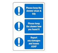 Please keep the shower clean and tidy safety sign - 1mm flexible Plastic (200mm x 150mm)