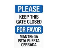Please Keep This Gate Closed Bilingual Metal Warning Sign with Easy Install for Indoor Outdoor Security, Business Office Home Garden Street Decor 20 x 30 cm