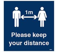 Please keep your distance (1 metre social distancing) Self Adhesive Vinyl Sticker (400x400mm)