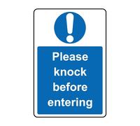Please knock before entering safety sign - Self adhesive sticker - 200mm x 150mm