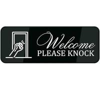 Please Knock Before Entering Welcome Sign Acrylic Plastic Sign Acrylic with Symbols Self-Adhesive for Restaurants Salons Hotels Motels Restrooms 3X9 Inch