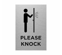 Please Knock Sign with Symbol - 100 x 150mm - Durable 0.5mm Aluminium with Clear Text & Icon, Self-Adhesive for Easy Installation, Professional Interior Door Sign for Offices & Homes (1)