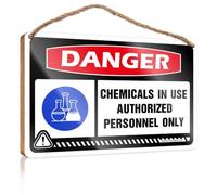 Please Knock Wooden Sign Plaque - Painted Surface/Gallery Wall Decor | Quirky Decor Front Door Hanging Decor, Danger Chemicals In Use Authorized Personnel Only