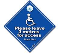 Please Leave 3 Metres For Access Car Sign with Suction Cup, Disabled Driver Wheelchair User Vehicle Notice, 14cm