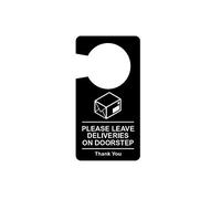 Please Leave Deliveries On Doorstep - Door Hanger Sign, Notice, Waterproof, Yellow/Black acrylic plastic (Black)