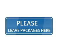 Please Leave Packages Here Sign, 10 X 3 Inch Acrylic Plastic Sign With Symbols, Self-Adhesive, For Restaurant, Salons, Hotel, Motel, Rest Stops, Public Restrooms