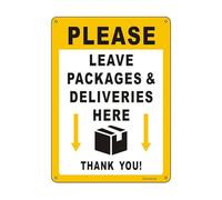 Please Leave Parcels and Packages Here Sign with Arrow Alu with Pre-drilled Holes, 11.81x7.87'' for Post Box or Anywhere for Deliveries Outdoor, Waterproof UV Protection Strong & Durable