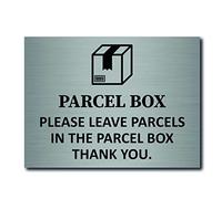Please Leave Parcels in the Parcel Box Sign, Weatherproof Metal, 15 x 10 cm | Brushed aluminium plaque, clear delivery instruction for couriers, suitable for outdoor parcel boxes, walls, gates and doors