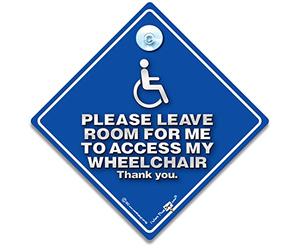 Please Leave Room For Me To Access My Wheelchair Disability Sucker Car Sign, Disabled Disability Advisory Vehicle Sign For Disabled or Wheelchair User in Super Bright Blue 14cm x 14cm
