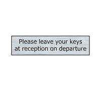 Please Leave Your Keys At Reception On Departure Sign - Self-Adhesive PVC - Stainless Steel Effect - 200mm x 50mm