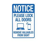 Please Lock All Doors Remove Valuables From Sight With Graphic Sign Metal Signs, Cautions Security Tin Sign, Warning Signs for Street Business Wall Decor 8x12 Inch