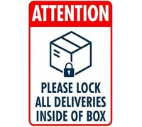 Please Lock Deliveries Inside Box Red White Metal Plaque Shipping Room 8 X 12 in