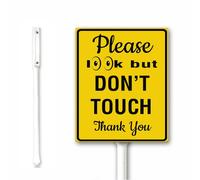 Please Look But Don't Touch The Flower Plants Metal Garden Sign, Keep Off Grass Lawn, Stay out of Flower Bed Yard Sign With Stake, 18x22 CM Sturdy Aluminum Weatherproof Rust Free