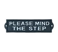 Please Mind The Step Cast Iron Sign Plaque Black Garden Garage Safety Work
