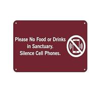 Please No Food or Drinks Metal Sign - Sanctuary & Silence, No Cell Phones - Aluminum Tin Wall Decor, 16x12 Inch, Indoor & Outdoor
