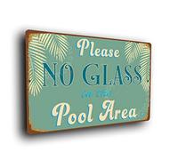 Please No Glass in the Pool Area Sign - Premium Aluminium Composite Pool Safety Sign for Indoor & Outdoor Use - Weatherproof & Fade Resistant - Classic Design
