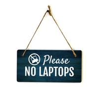 Please No Laptops 5x10 Hanging Plus Wall or Door Sign | Cafe Etiquette Signage