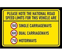 Please note the national road speed limits for this vehicle are 50mph, 60mph, 70mph Van Limited safety sign - Self adhesive sticker (400mm x 300mm)