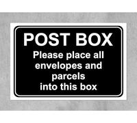 Please place all envelopes and parcels into this safe post box - Self adhesive sticker 200mm x 150mm
