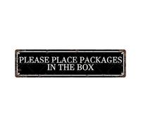 PLEASE PLACE PACKAGES IN THE BOX Vintage Metal Tin Street Sign Bar Cafe Garage Cave Home Room Wall Bathroom Farmhouse Garden Porch Patio Decor, 16 x 4 Inch