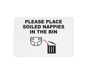 Please Place Soiled Nappies In The Bin Sign 12 X 8 Inches Reflective Aluminum Metal Warning Signage With Symbol For Indoor Outdoor Use