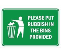 Please put rubbish in the bins provided, landscape - Self adhesive sticker (400mm x 300mm)