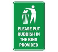 Please put rubbish in the bins provided - Self adhesive sticker (400mm x 300mm)