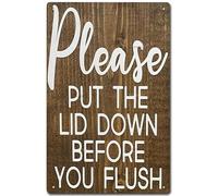 Please Put The Lid Down Before You Flush Sign Husband Bathroom Decor Informative Guest Rules Toilet Seat Humor Quotes Tin Metal Signs Wall Poster 6x8 in