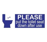 Please Put The Toilet Seat Down After Use Warning Sign Self Adhesive Gloss Sticker 165mm x 65mm