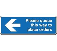 Please Queue This Way Left Safety Sign (L) - 1mm Plastic Sign (300mm x 100mm)
