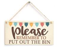 Please Remember to Put Out The Bin - Handmade Wooden Sign/Plaque Colourful Bunting Design