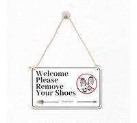Please Remove your Shoes Sign, 9.84x5.9in Acrylic Take Your Shoes Off Sign with Rope Waterproof No Shoes Sign for Front Door of House Office Cafes Restaurants