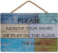 Please Remove Your Shoes We Play On The Floor Rustic Metal Sign Plaque Poster 8X12 Inches